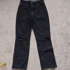 Garage Black Distressed Straight Leg Jeans